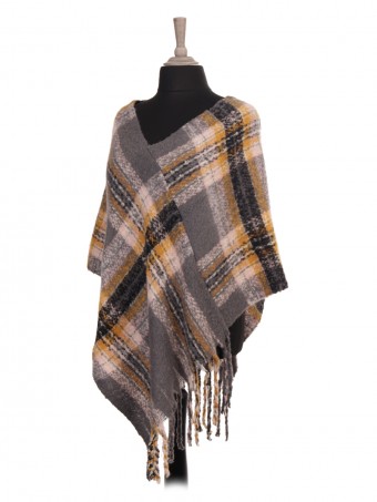 Italian Plaid Pattern Knitted Poncho