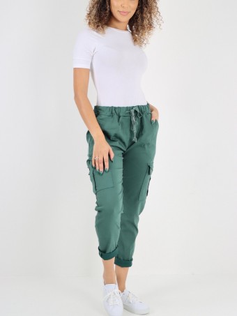 Plus Size Italian Plain Cargo Joggers With Side Pockets