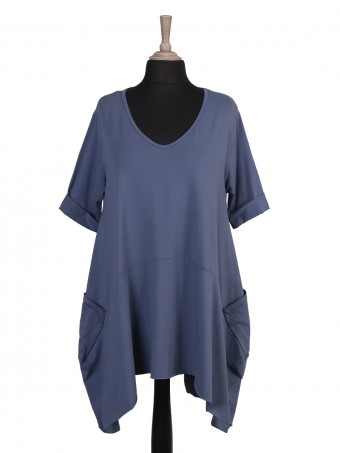 Italian Plain Cotton Tunic Top With Pockets