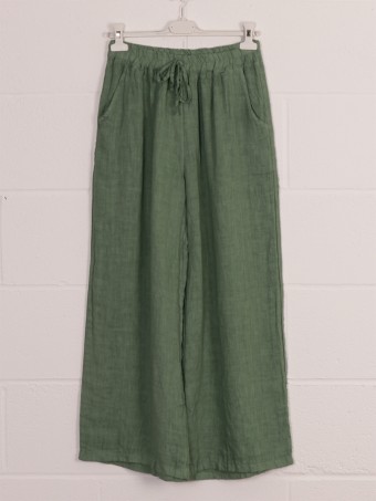 Italian Plain Linen Culottes With Side Pockets