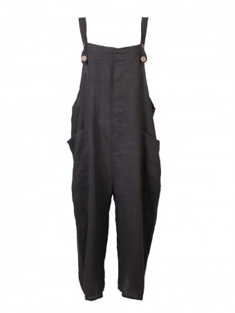 Italian Plain Linen Dungaree with button Fastening and Pockets