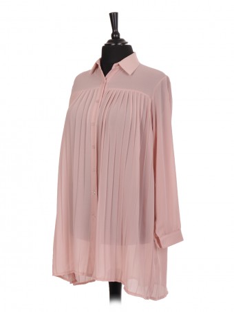 Italian Pleated Blouse With Front Button Panel