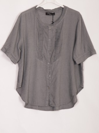 Italian Pleated Front Button Through Linen Blouse