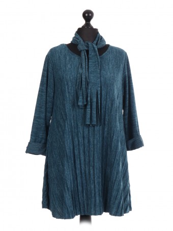 Italian Pleated Tunic Top With Scarf