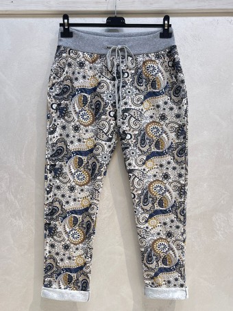 Italian Paisley Print Cotton Joggers with Side Pockets