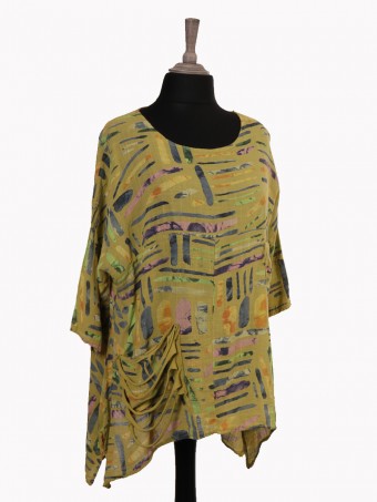 Italian Printed Front Pocket Detail Tunic Top