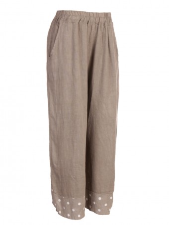 Italian Printed Hem Linen Palazzo Pants With Side Pockets