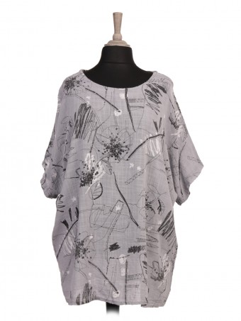 Italian Printed Linen Batwing Top