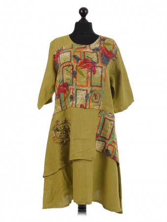 Italian Printed Patch Linen Dress