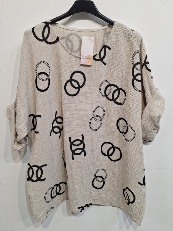 Italian Printed Short Sleeves Cotton Top