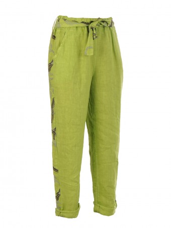 Italian Printed Side Panel Linen Trouser With Side Pockets