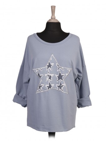 Italian Printed Star Patch Dip Hem Top