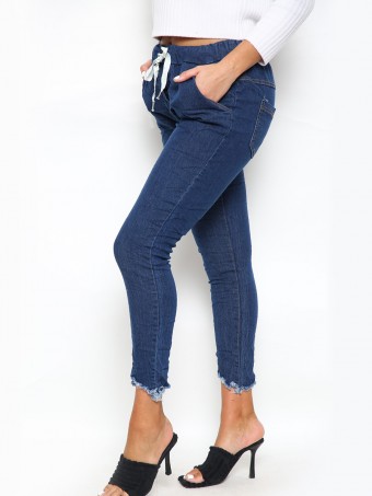 Plus Size Raw Edge Detail Denim Trousers With Side Pockets