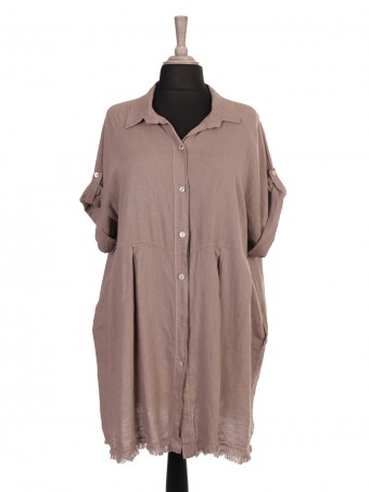 Italian Raw Edge Hem Front Button Panel Top