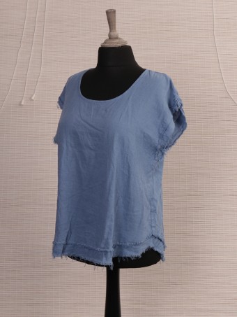 Italian Raw Edge Linen Dip Hem Top