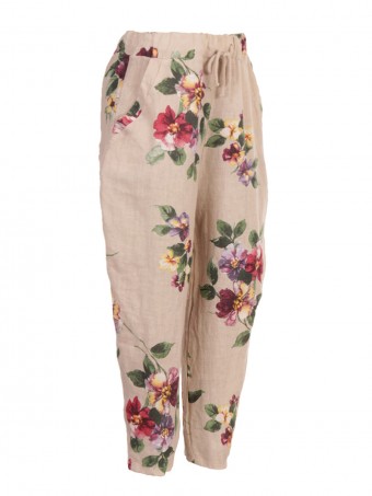 Italian Relaxed Fit Floral Linen Trousers