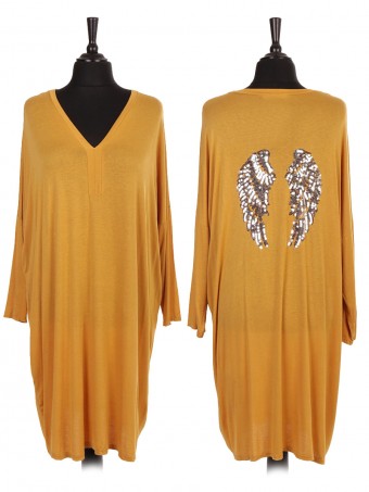 Italian Sequin Angel Wing V-neck Shirt Dress