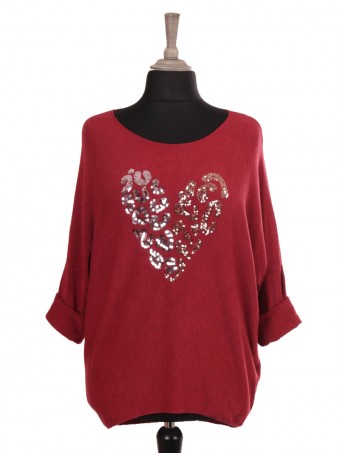 Italian Sequin Heart Detail Fine Knitted Top