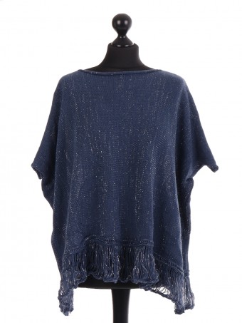 Shimmery Batwing Fringe Knitted Jumper