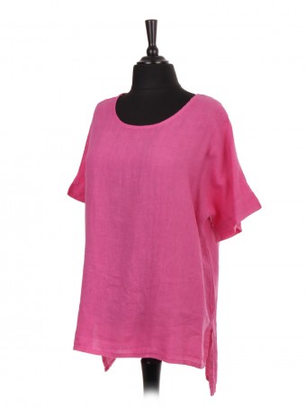 Italian Short Sleeve High Low  Linen Top