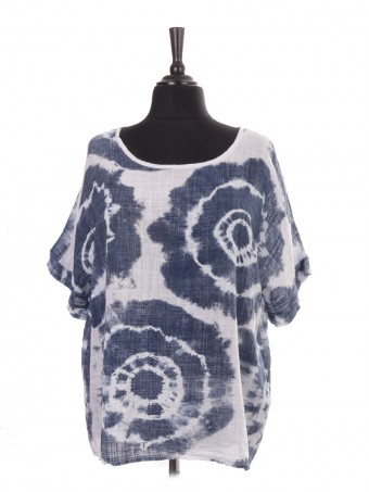 Italian Short Sleeve Tie Dye Print Batwing Top