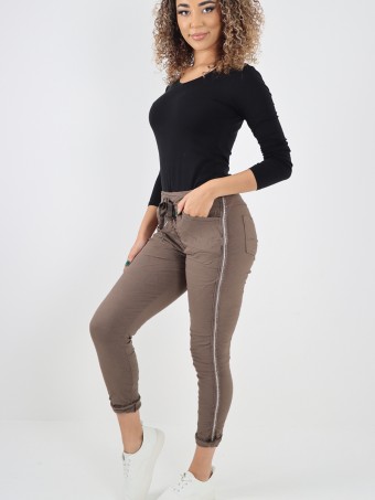 Italian Side Diamante Panel Elasticated Magic Pants