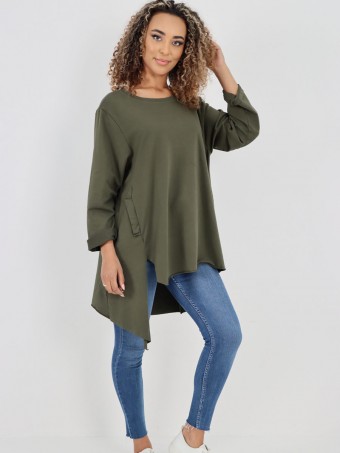 Italian Side pockets Detail High Low Tunic Top
