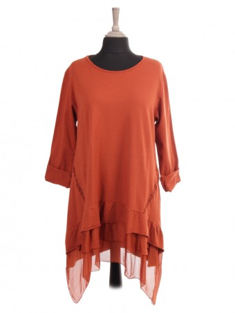 Italian Silk Hem Tunic Dress With Crochet Detail