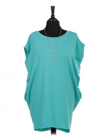 Italian Sleeveless Dip Hem Tunic Top With Necklace