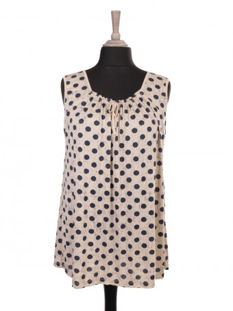 Italian Sleeveless Polka Dot Flared Top