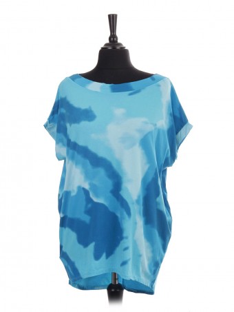 Italian Sleeveless Tie Dye Print Dip Hem Batwing Top