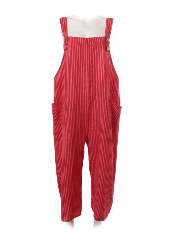 Italian Stripe Linen Dungaree With Button Fastening Straps