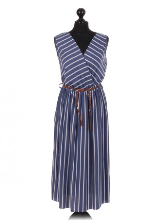 Italian Stripe Pattern Sleeveless Dress