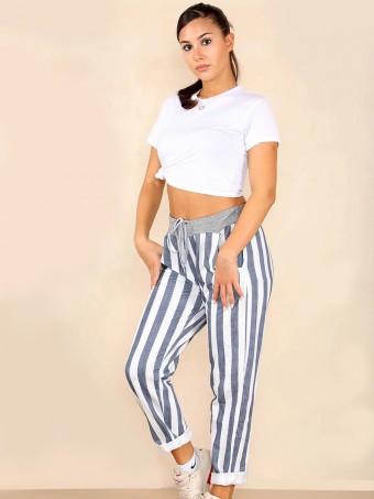 Italian Stripy Print Cotton Trousers