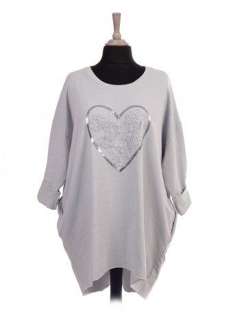 Italian Tape Embroidered Flowers and Heart Sequin Top