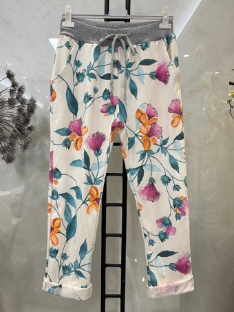 Italian Tropical Flower Print Cotton Jogger