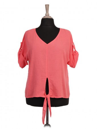 Italian Turn-up Sleeves Front Tie Top