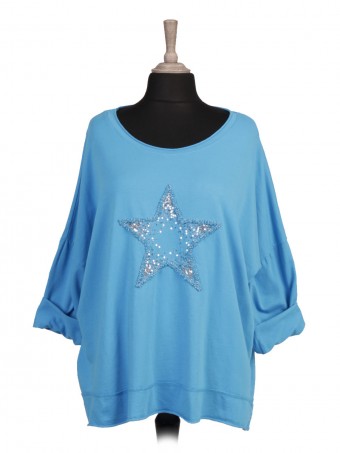 Italian Turn-up Sleeves Sequin and Embroidered Star Top