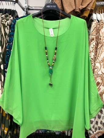 Italian Two Layered Batwing Chiffon Top with Necklace