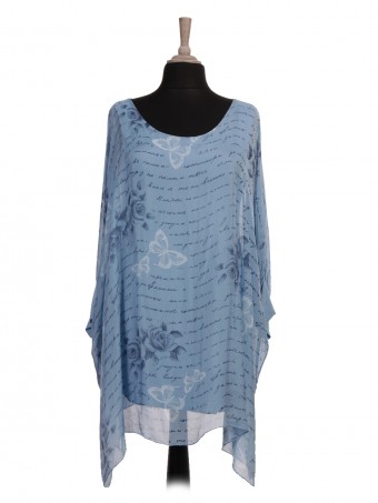 Italian Two Layered Butterfly Print Silk Batwing Top