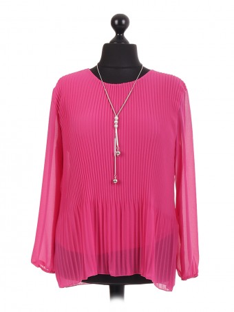 Italian Pleated layered Chiffon Blouse With Necklace
