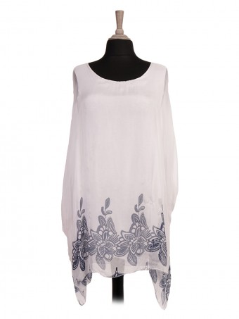 Italian Two Layered Floral Printed Batwing Silk Top