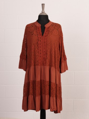 Italian Two Layered Lace Smock Tiered Dress
