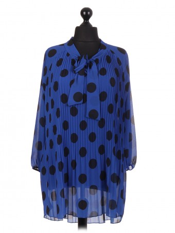 Italian two Layered Polka Dot Pleated Dip Hem Tunic Top