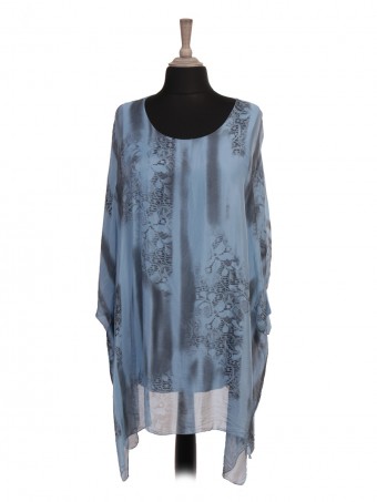 Italian Two Layered Snake Skin Print Batwing Silk Tunic 