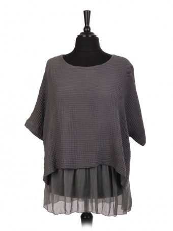 Italian Two Layered Waffle Weave Top With Silk Hem