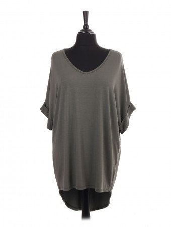 Italian V-neck High Low Batwing Jersey Top