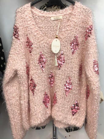 Italian V-neck Sequin Detail Soft Feel Jumper