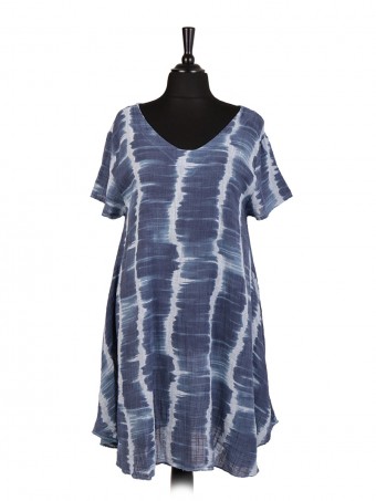 Italian v-Neck Tie & Dye Skater Dress With Side Pockets