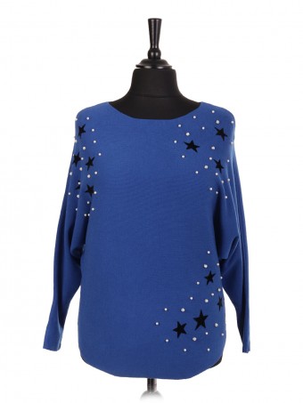 Italian Velvet Stars And Pearl Detail Batwing Jumper